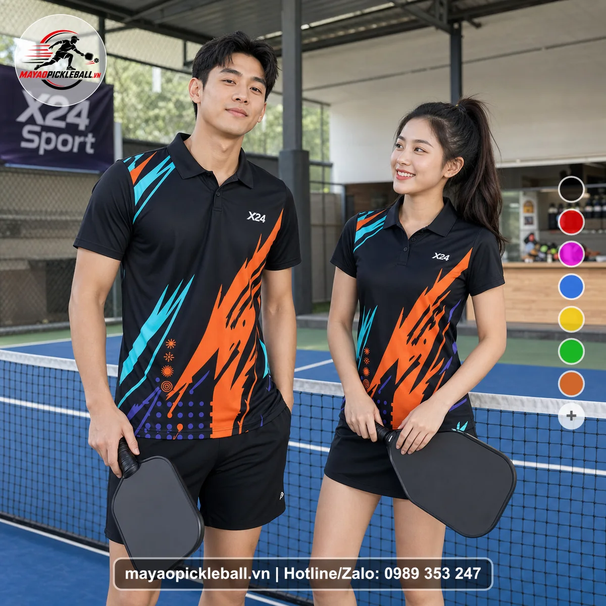 Bộ quần áo pickleball X24-PB-319 nổi bật áo có tay có cổ