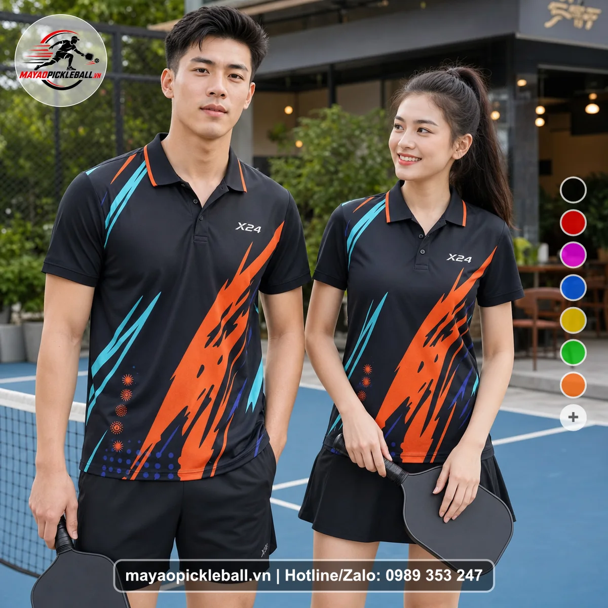 Bộ quần áo pickleball X24-PB-320 nổi bật áo có tay có cổ