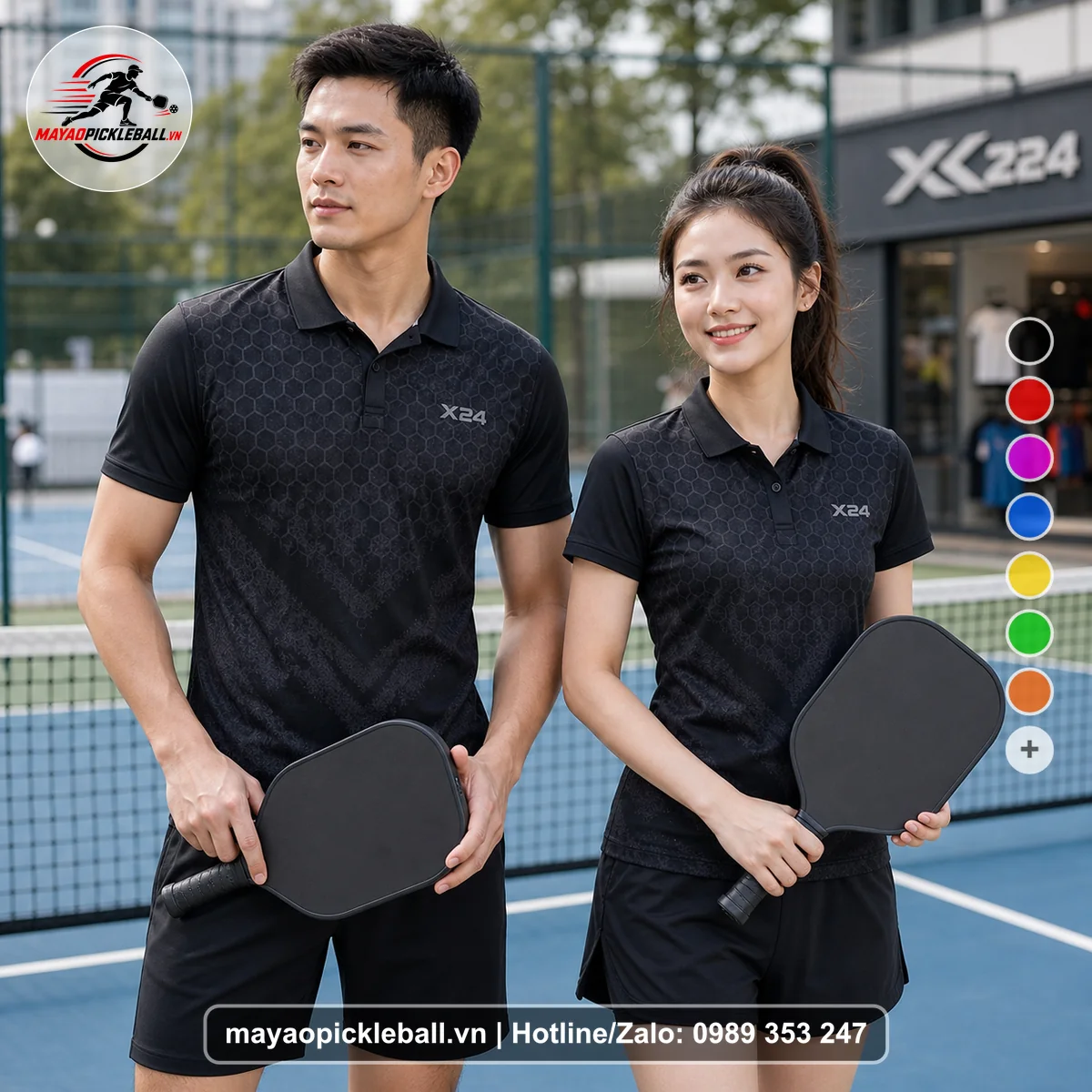 Bộ quần áo pickleball X24-PB-321 nổi bật áo có tay có cổ