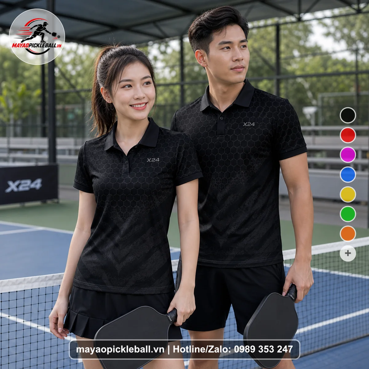 Bộ quần áo pickleball X24-PB-322 nổi bật áo có tay có cổ