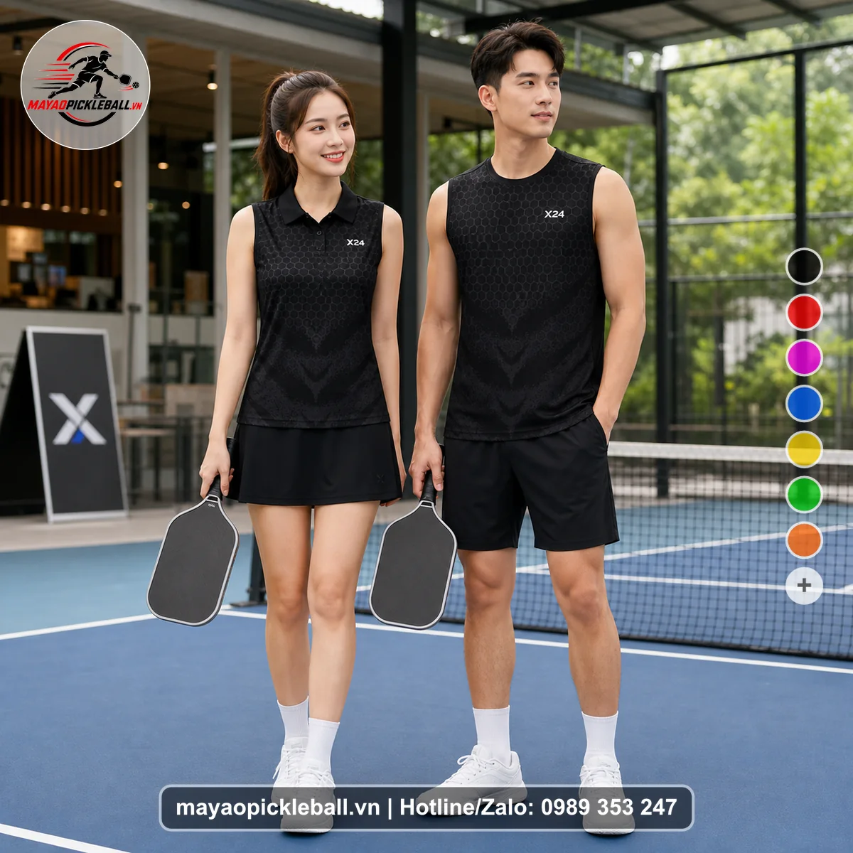 Bộ quần áo pickleball X24-PB-322 nổi bật biến thể không ống tay