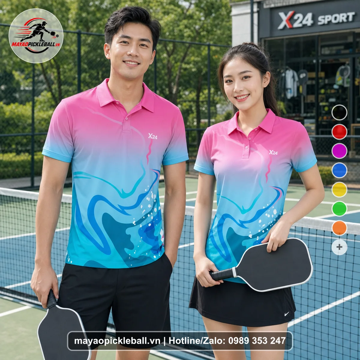 Bộ quần áo pickleball X24-PB-323 nổi bật áo có tay có cổ