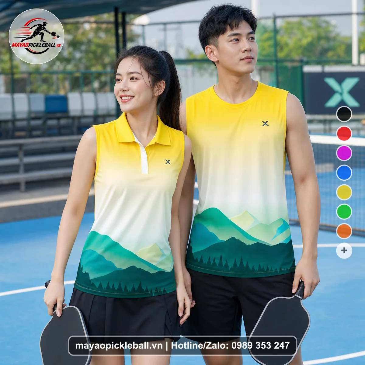 Bộ quần áo pickleball X24-PB-324 trắng biến thể không ống tay
