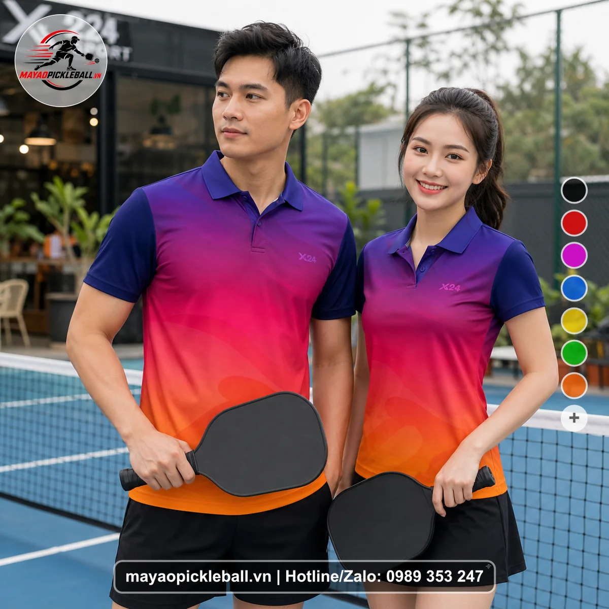 Bộ quần áo pickleball X24-PB-326 nổi bật áo có tay có cổ