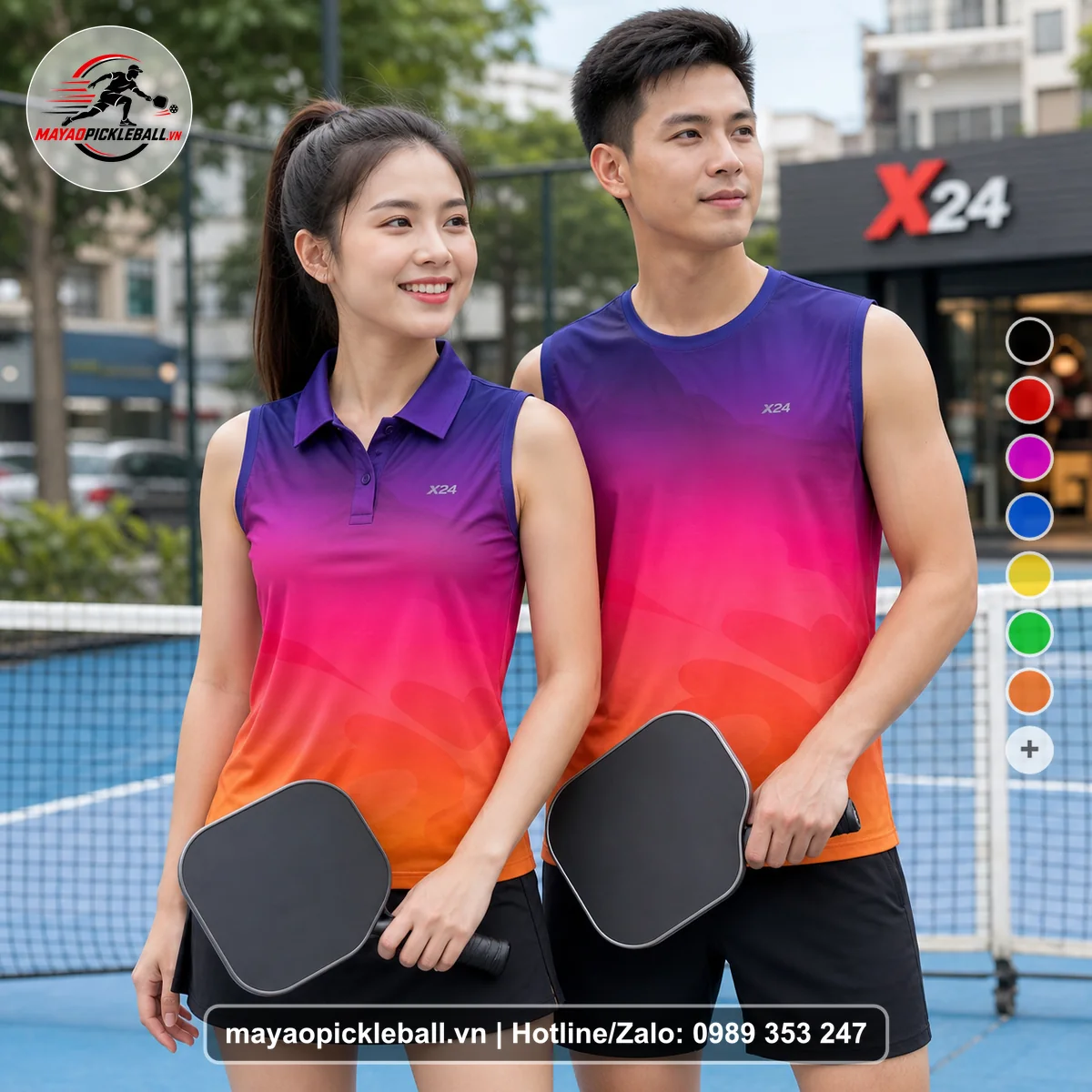 Bộ quần áo pickleball X24-PB-326 nổi bật biến thể không ống tay