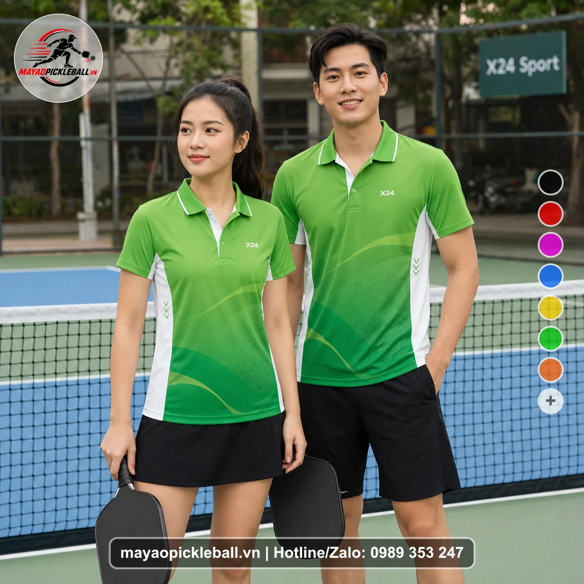Bộ quần áo pickleball X24-PB-329 nổi bật áo có tay có cổ