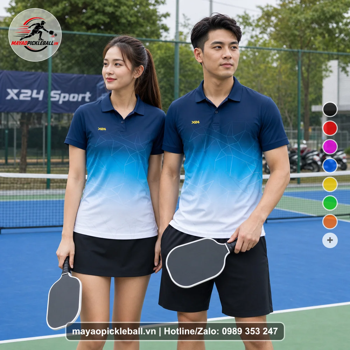 Bộ quần áo pickleball X24-PB-330 đỏ áo có tay có cổ