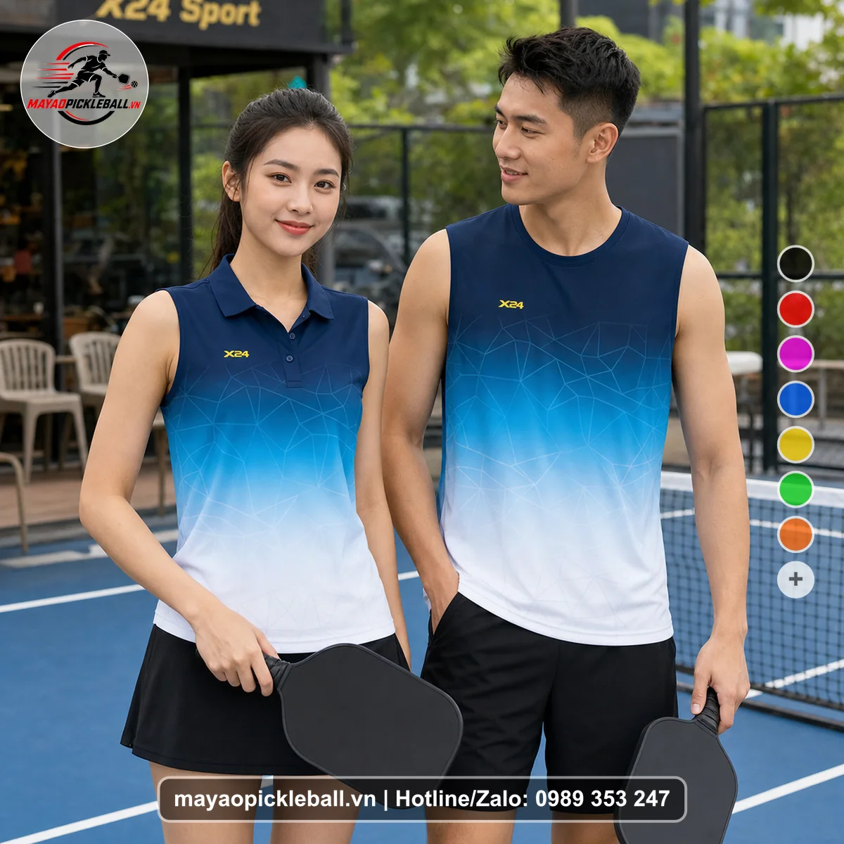 Bộ quần áo pickleball X24-PB-330 đỏ biến thể không ống tay