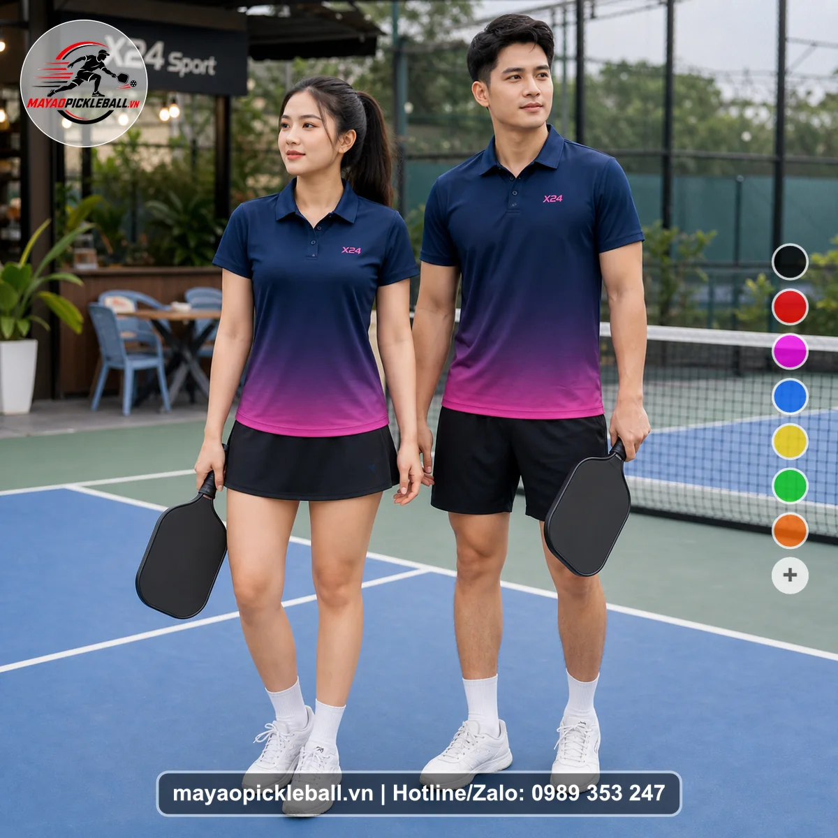 Bộ quần áo pickleball X24-PB-331 nổi bật áo có tay có cổ