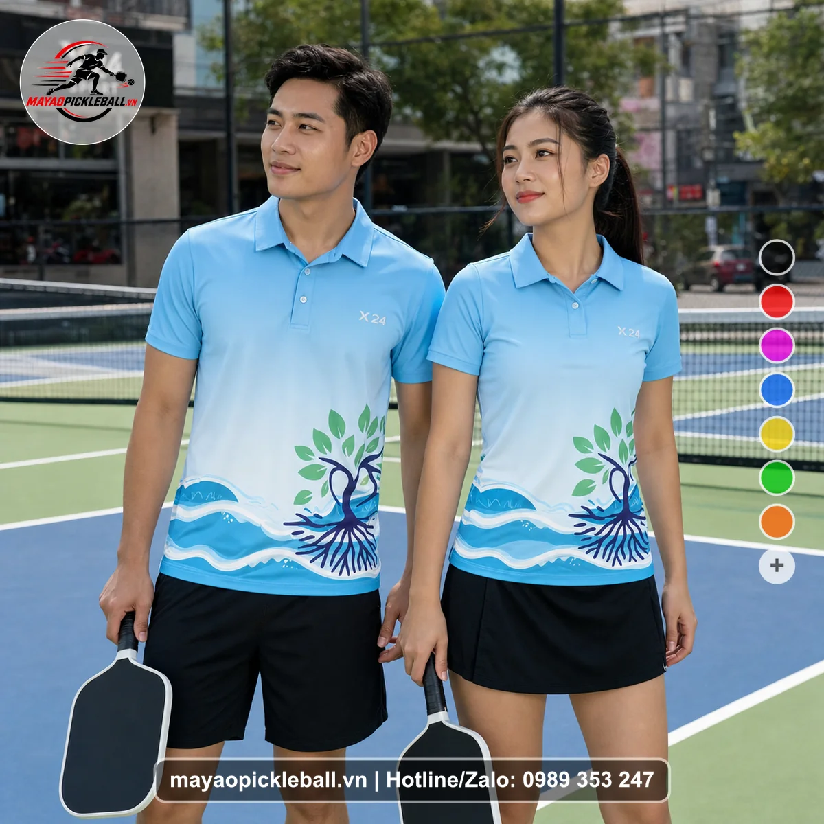 Bộ quần áo pickleball X24-PB-332 nổi bật áo có tay có cổ