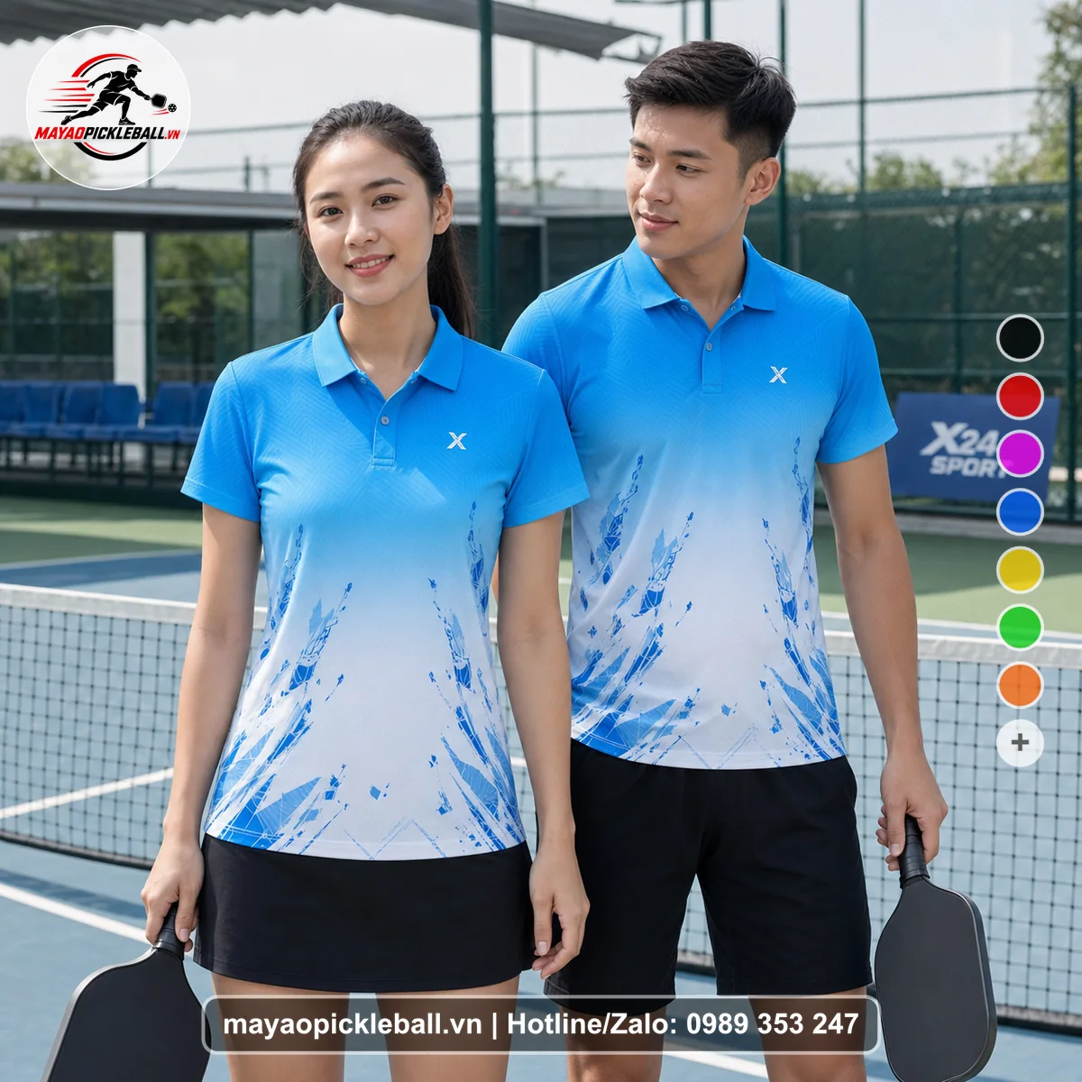 Bộ quần áo pickleball X24-PB-334 nổi bật áo có tay có cổ