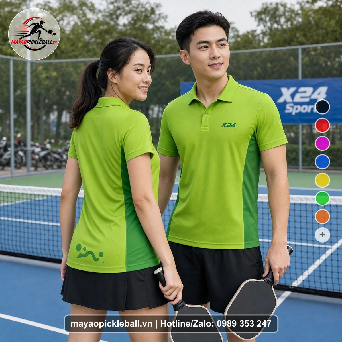 Bộ quần áo pickleball X24-PB-335 nổi bật áo có tay có cổ