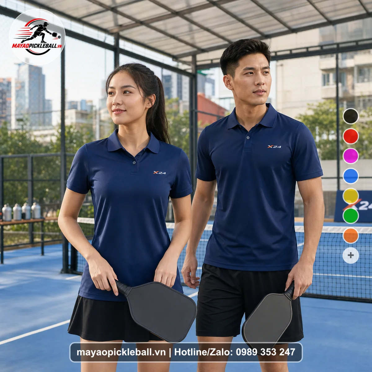 Bộ quần áo pickleball X24-PB-336 nổi bật áo có tay có cổ