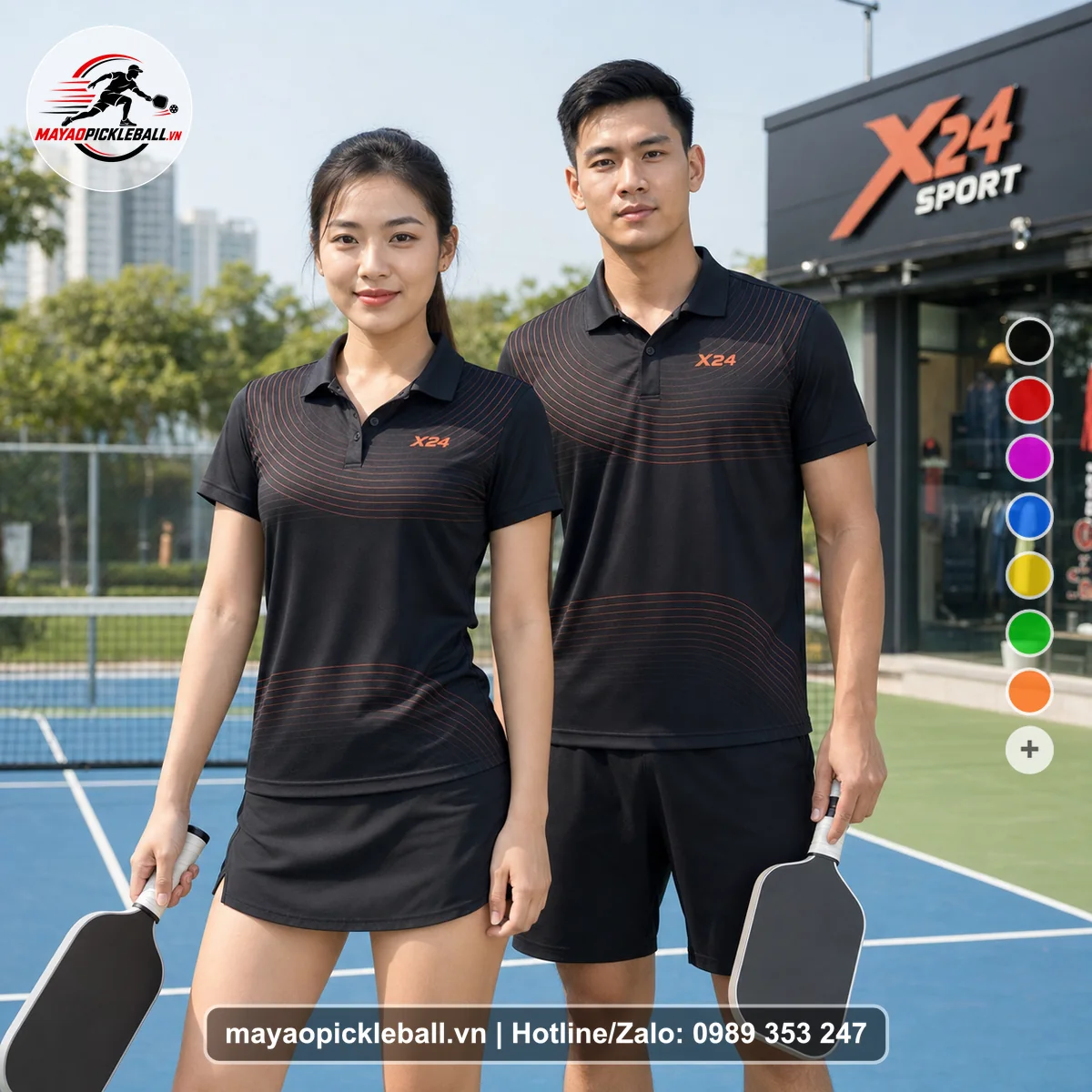 Bộ quần áo pickleball X24-PB-337 nổi bật áo có tay có cổ