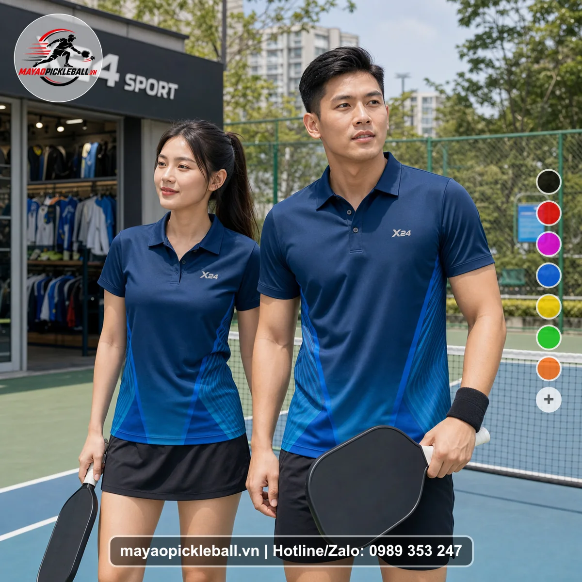 Bộ quần áo pickleball X24-PB-338 nổi bật áo có tay có cổ