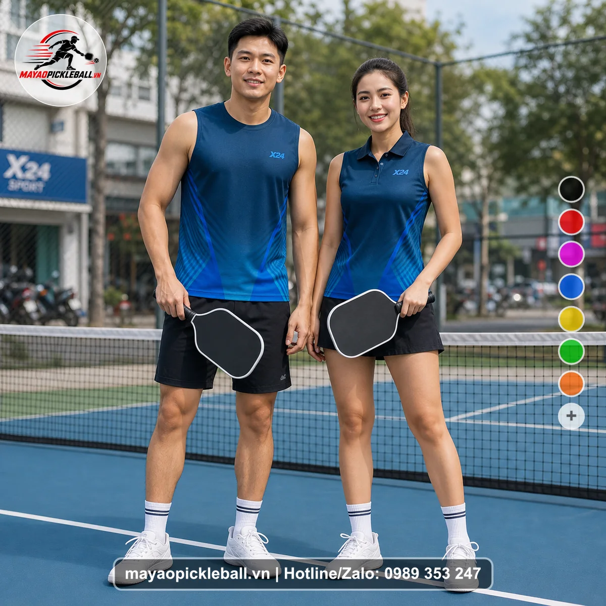 Bộ quần áo pickleball X24-PB-338 nổi bật biến thể không ống tay