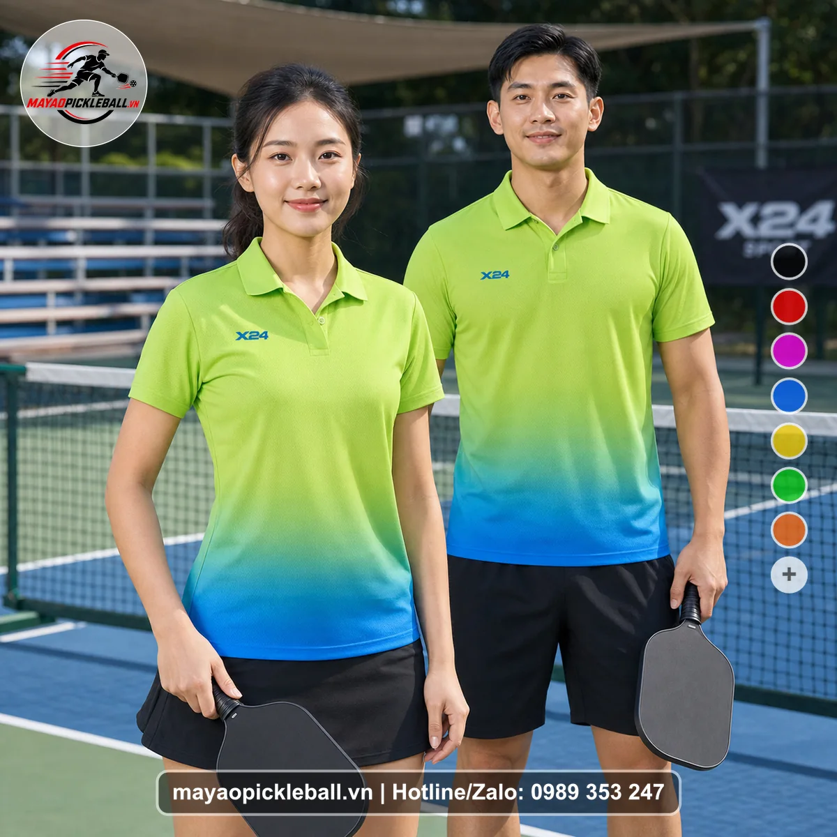 Bộ quần áo pickleball X24-PB-339 nổi bật áo có tay có cổ
