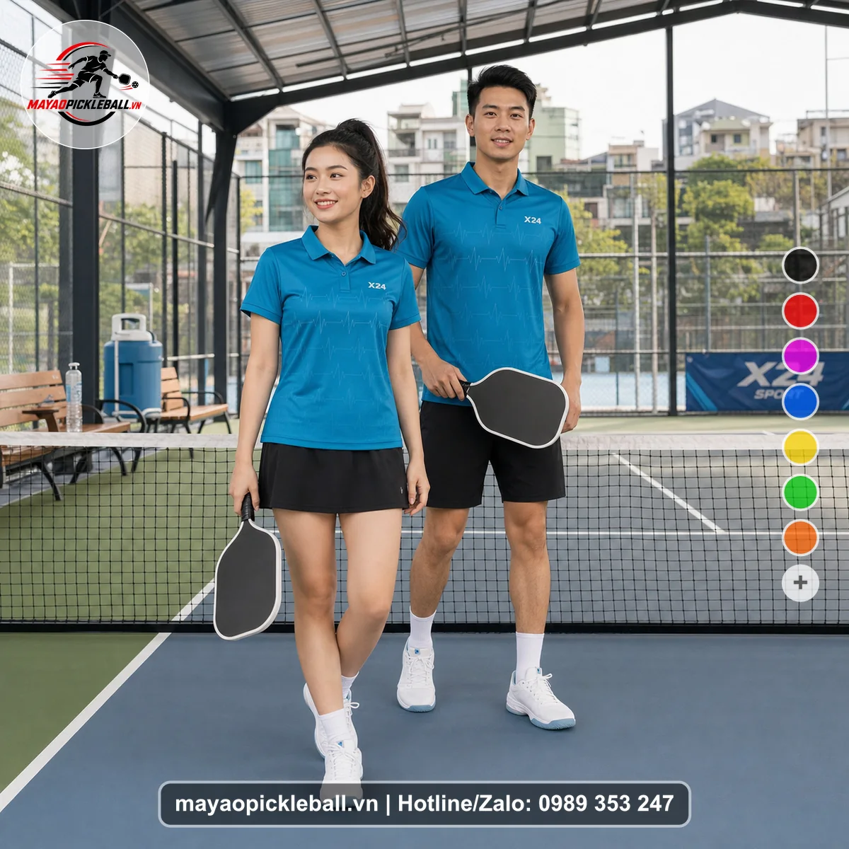 Bộ quần áo pickleball X24-PB-340 nổi bật áo có tay có cổ