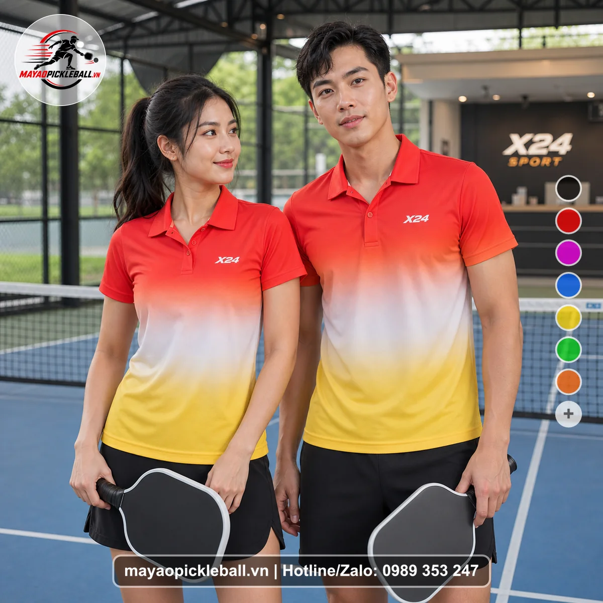 Bộ quần áo pickleball X24-PB-341 nổi bật áo có tay có cổ