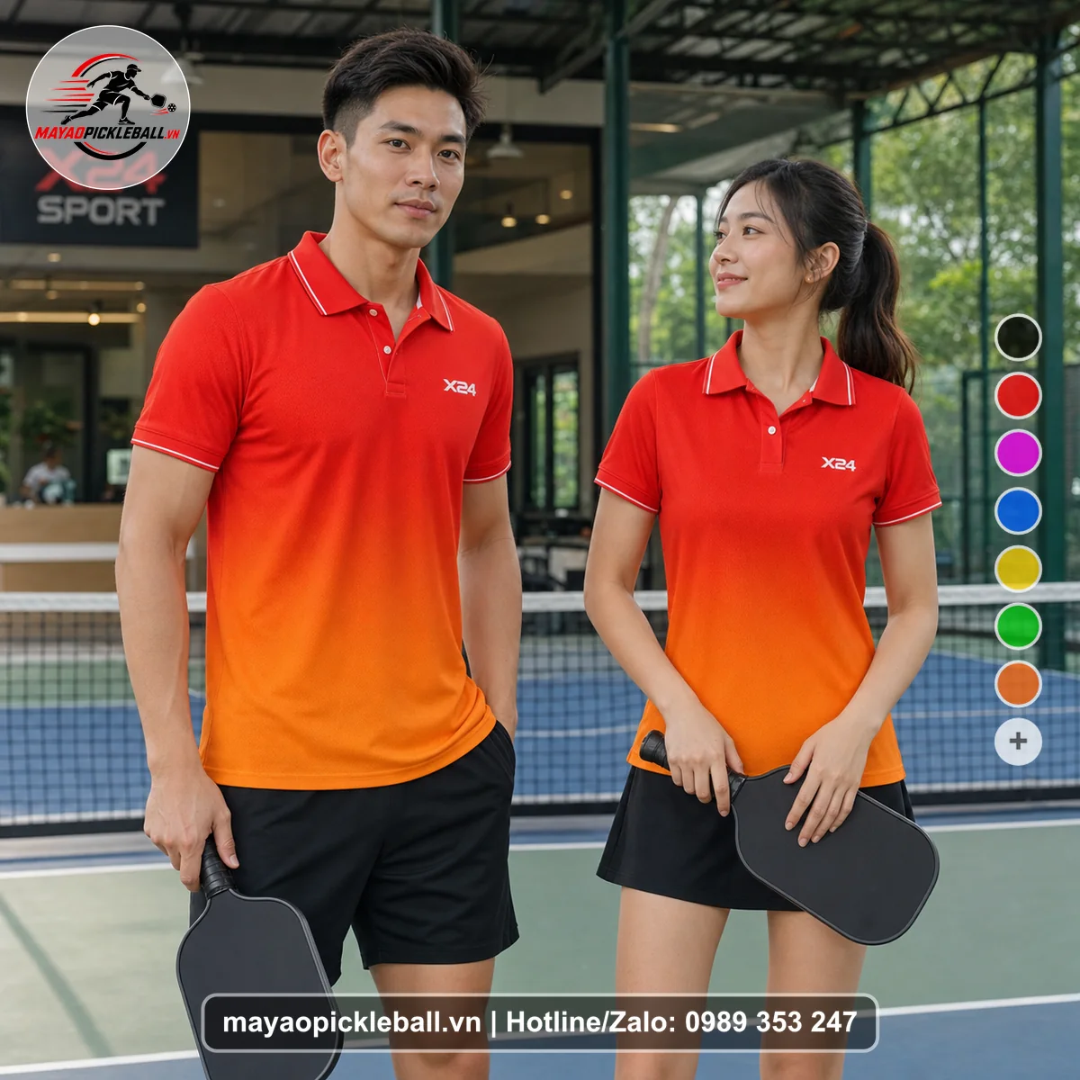Bộ quần áo pickleball X24-PB-342 nổi bật áo có tay có cổ