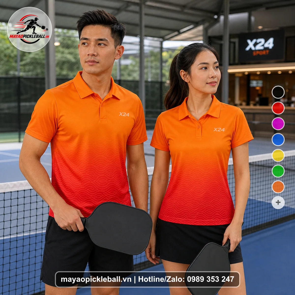 Bộ quần áo pickleball X24-PB-343 nổi bật áo có tay có cổ