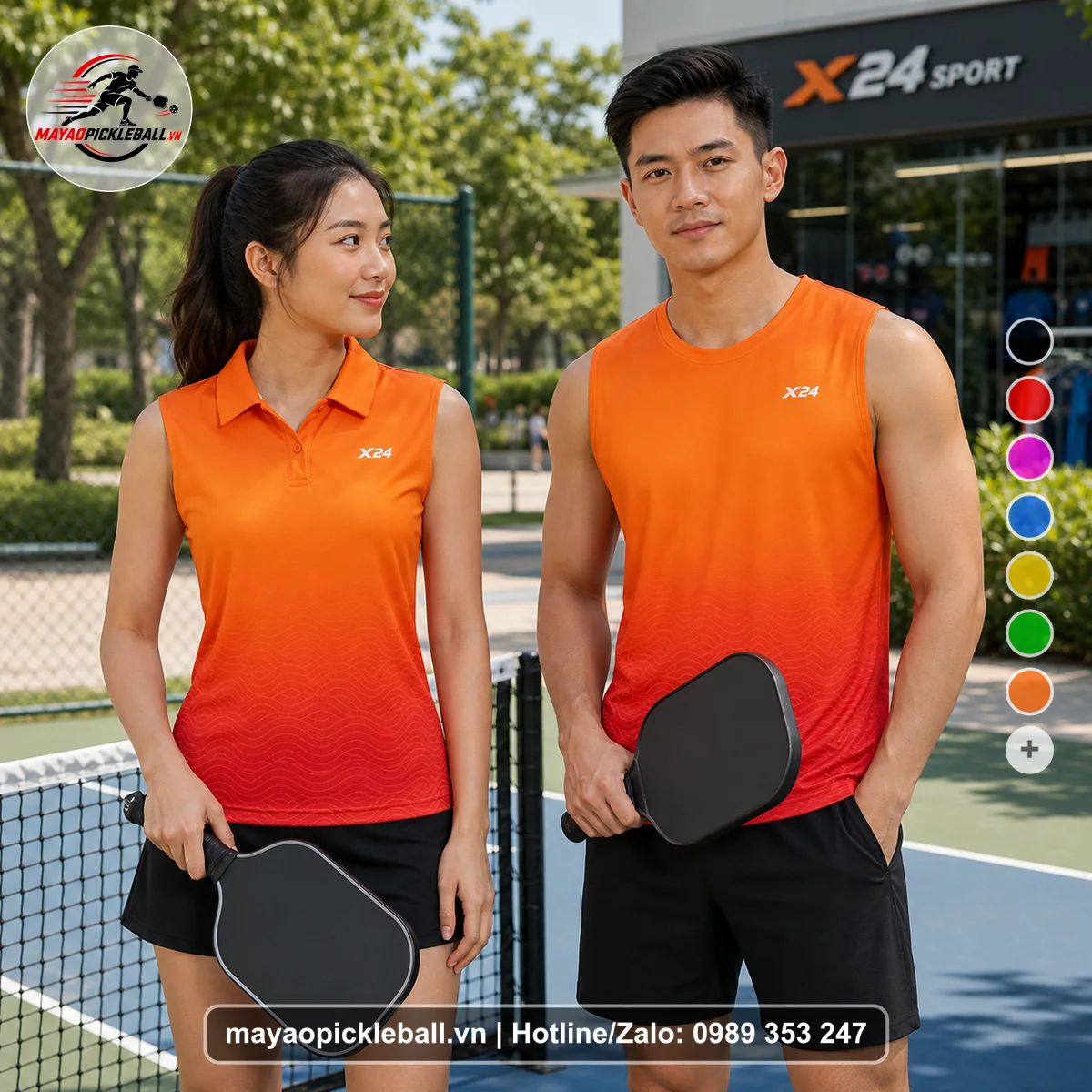 Bộ quần áo pickleball X24-PB-343 nổi bật biến thể không ống tay