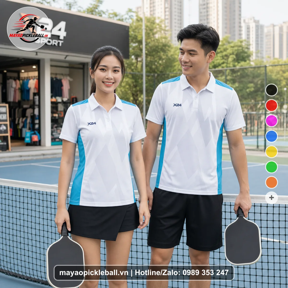 Bộ quần áo pickleball X24-PB-346 đỏ áo có tay có cổ