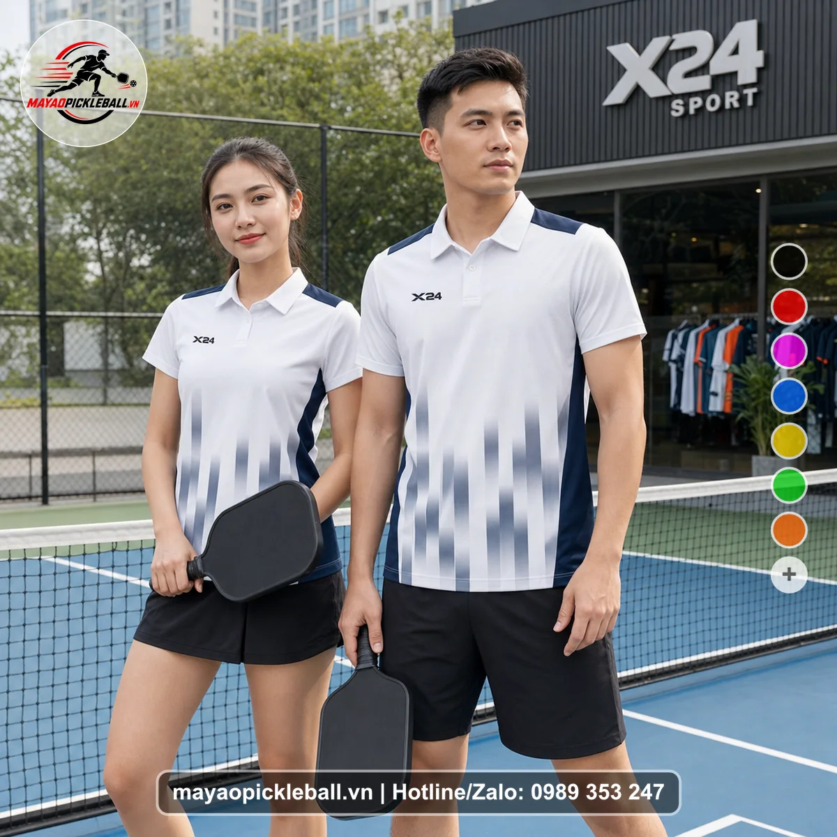 Bộ quần áo pickleball X24-PB-348 nổi bật áo có tay có cổ