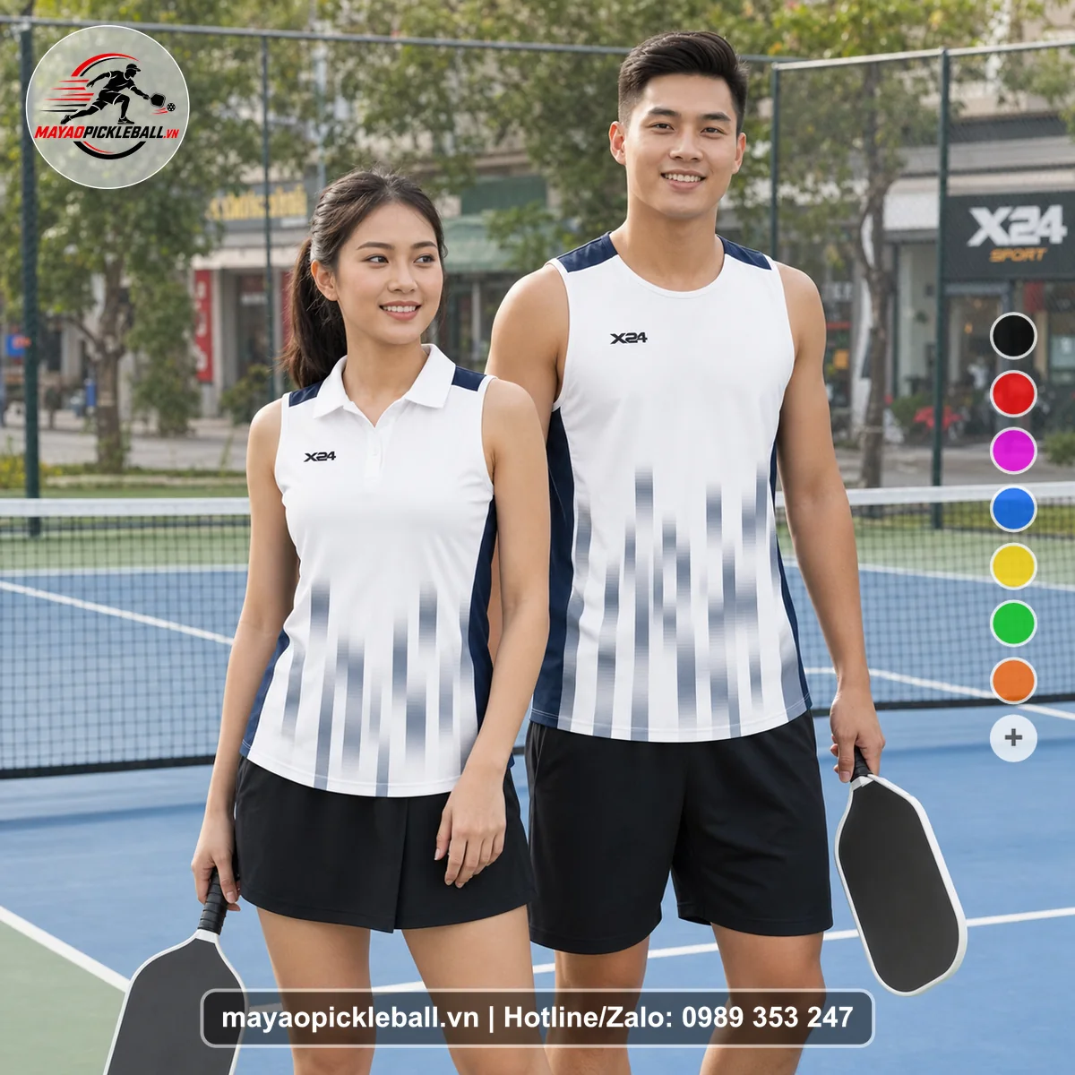 Bộ quần áo pickleball X24-PB-348 nổi bật biến thể không ống tay