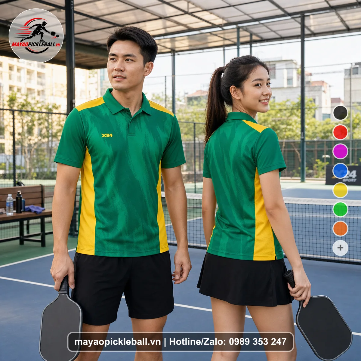 Bộ quần áo pickleball X24-PB-349 nổi bật áo có tay có cổ