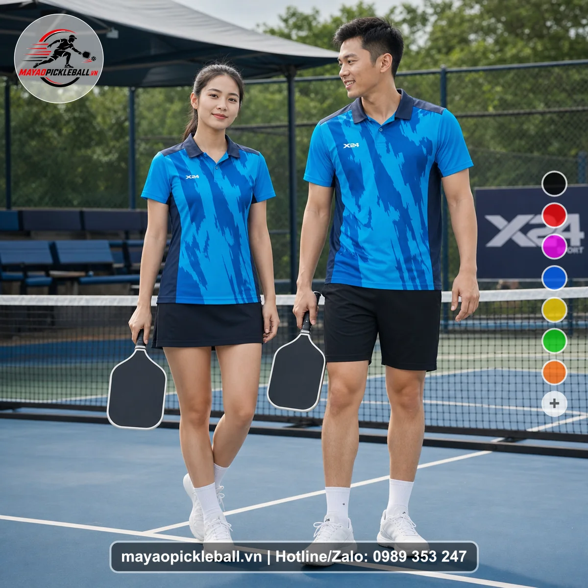 Bộ quần áo pickleball X24-PB-350 đỏ áo có tay có cổ