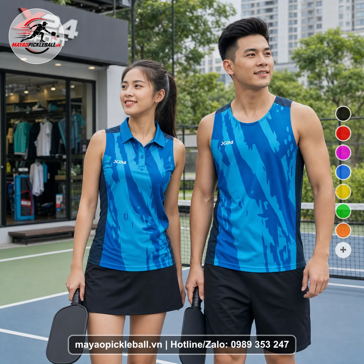 Bộ quần áo pickleball X24-PB-350 đỏ biến thể không ống tay