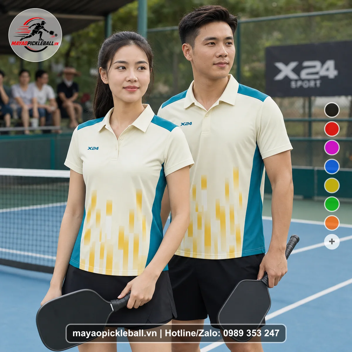 Bộ quần áo pickleball X24-PB-351 nổi bật áo có tay có cổ