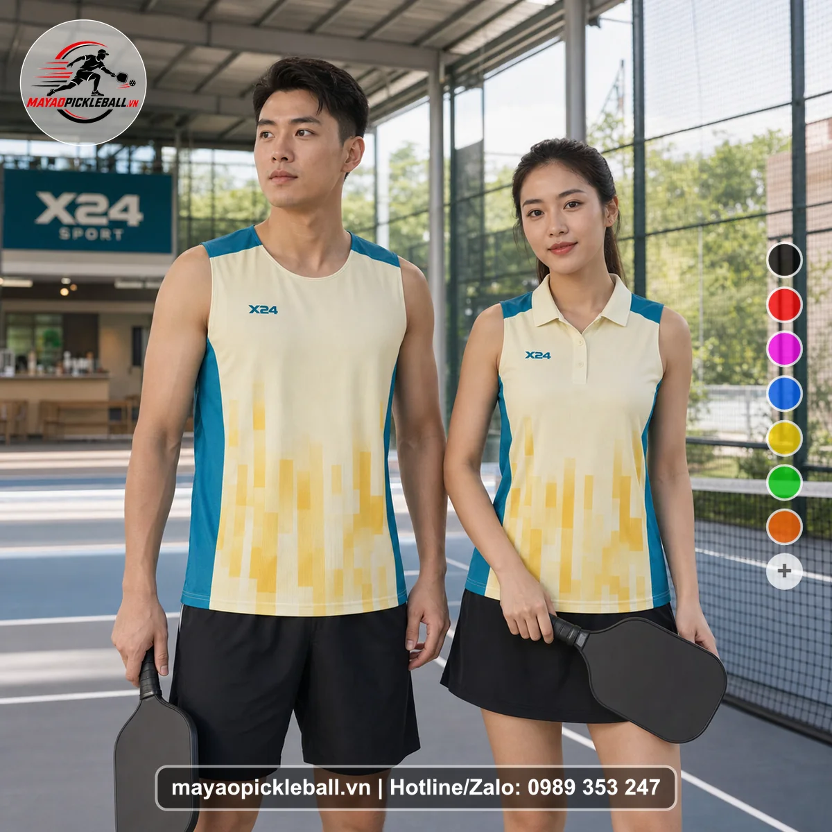 Bộ quần áo pickleball X24-PB-351 nổi bật biến thể không ống tay