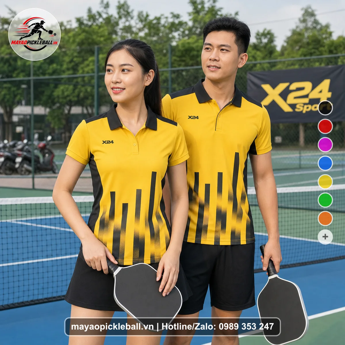 Bộ quần áo pickleball X24-PB-352 đỏ áo có tay có cổ