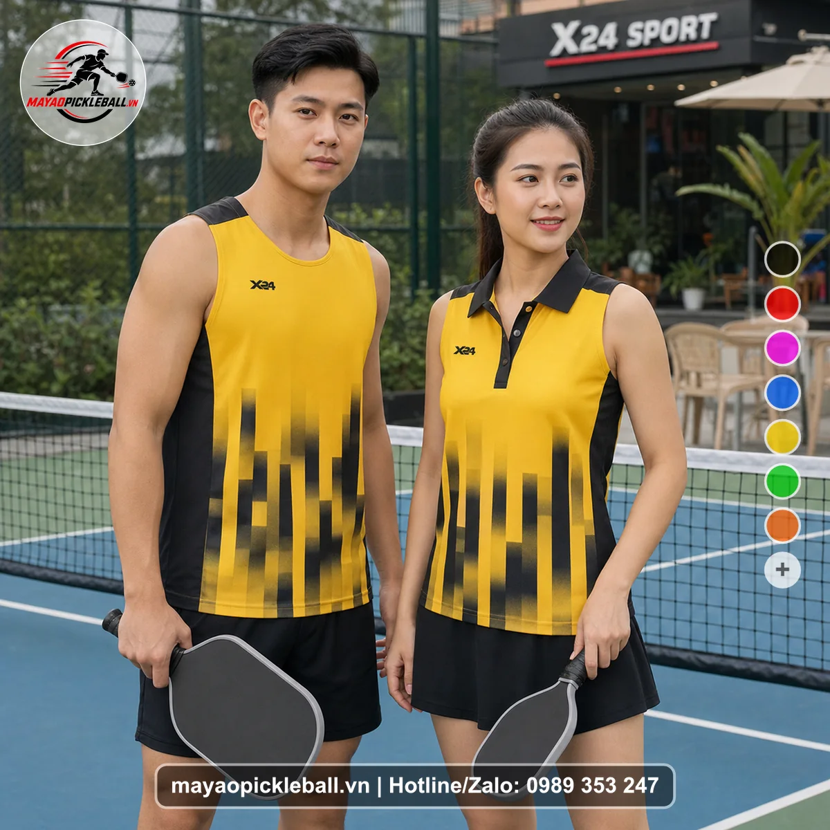 Bộ quần áo pickleball X24-PB-352 đỏ biến thể không ống tay
