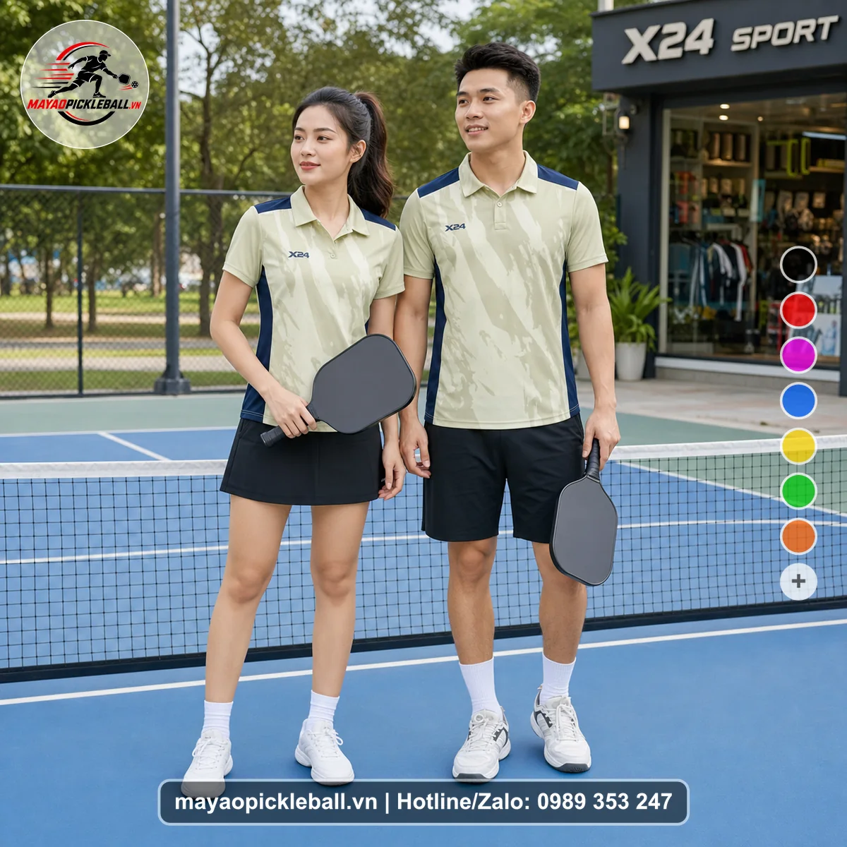 Bộ quần áo pickleball X24-PB-353 nổi bật áo có tay có cổ