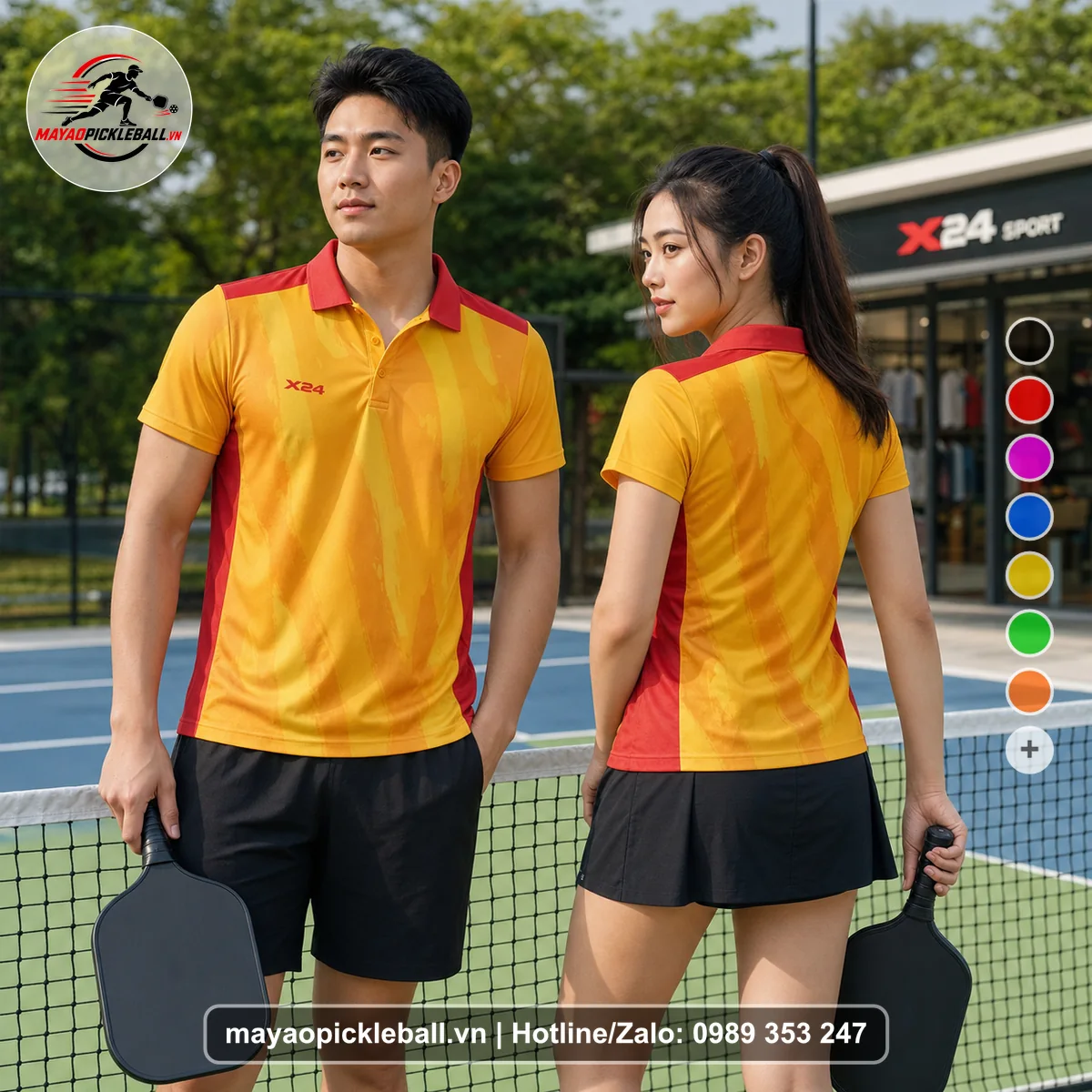 Bộ quần áo pickleball X24-PB-354 đỏ áo có tay có cổ