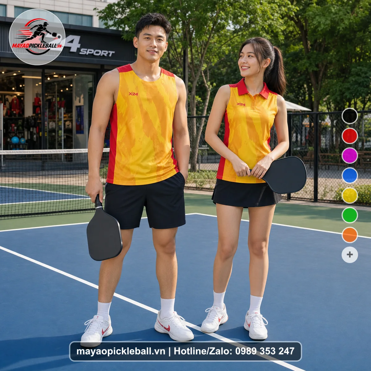 Bộ quần áo pickleball X24-PB-354 đỏ biến thể không ống tay