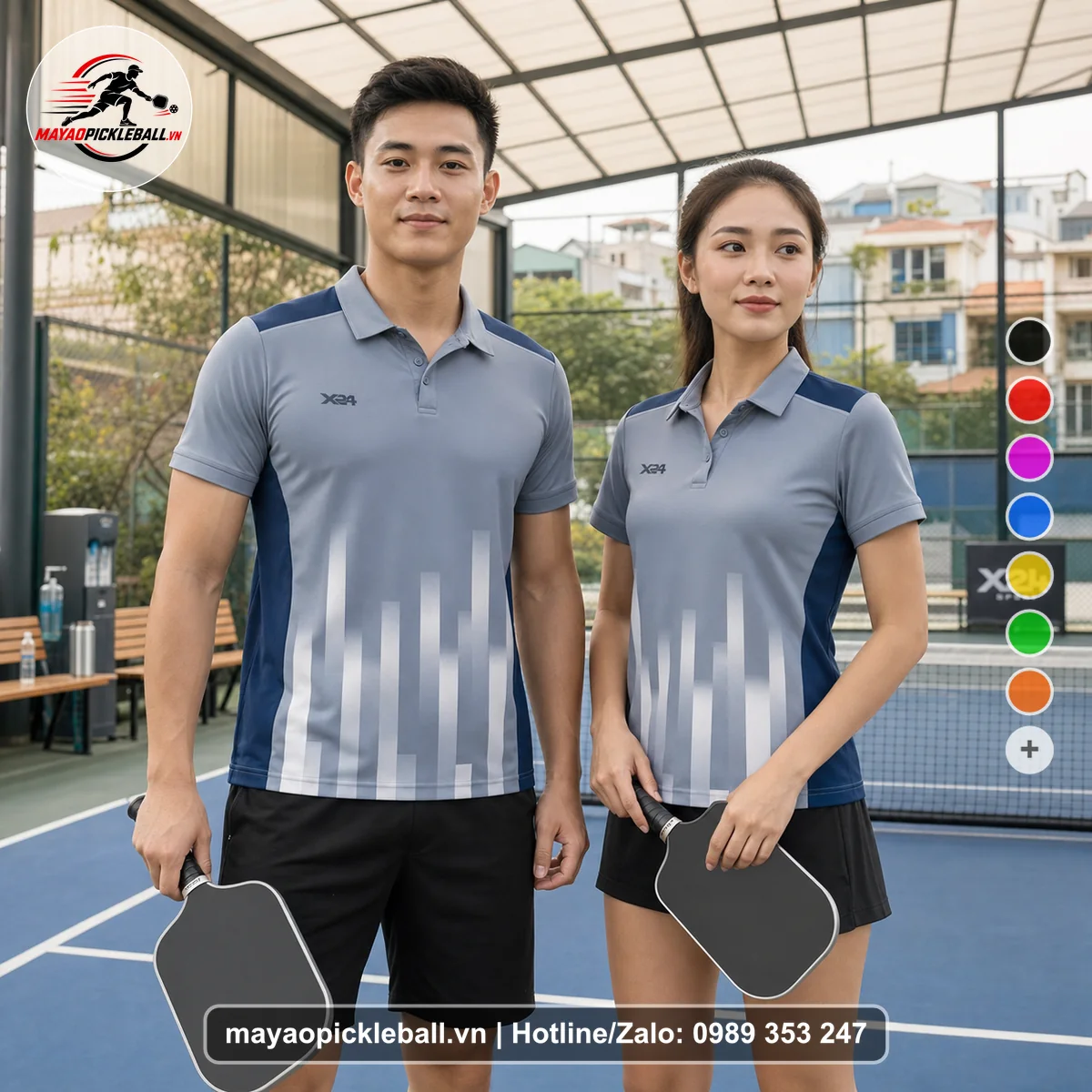 Bộ quần áo pickleball X24-PB-355 nổi bật áo có tay có cổ