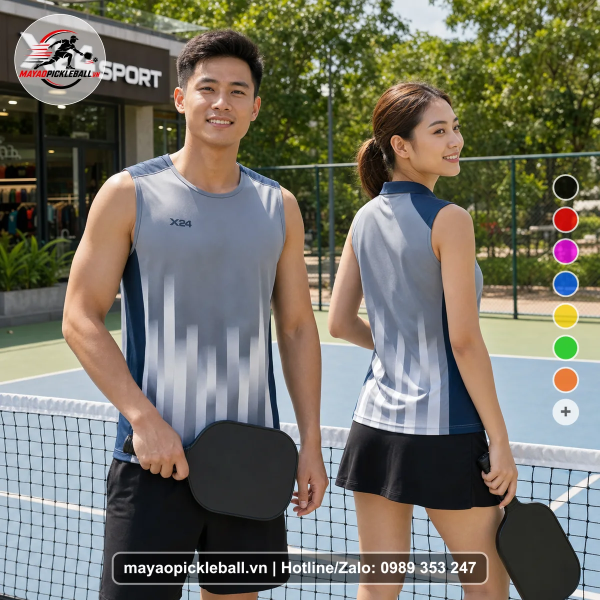 Bộ quần áo pickleball X24-PB-355 nổi bật biến thể không ống tay