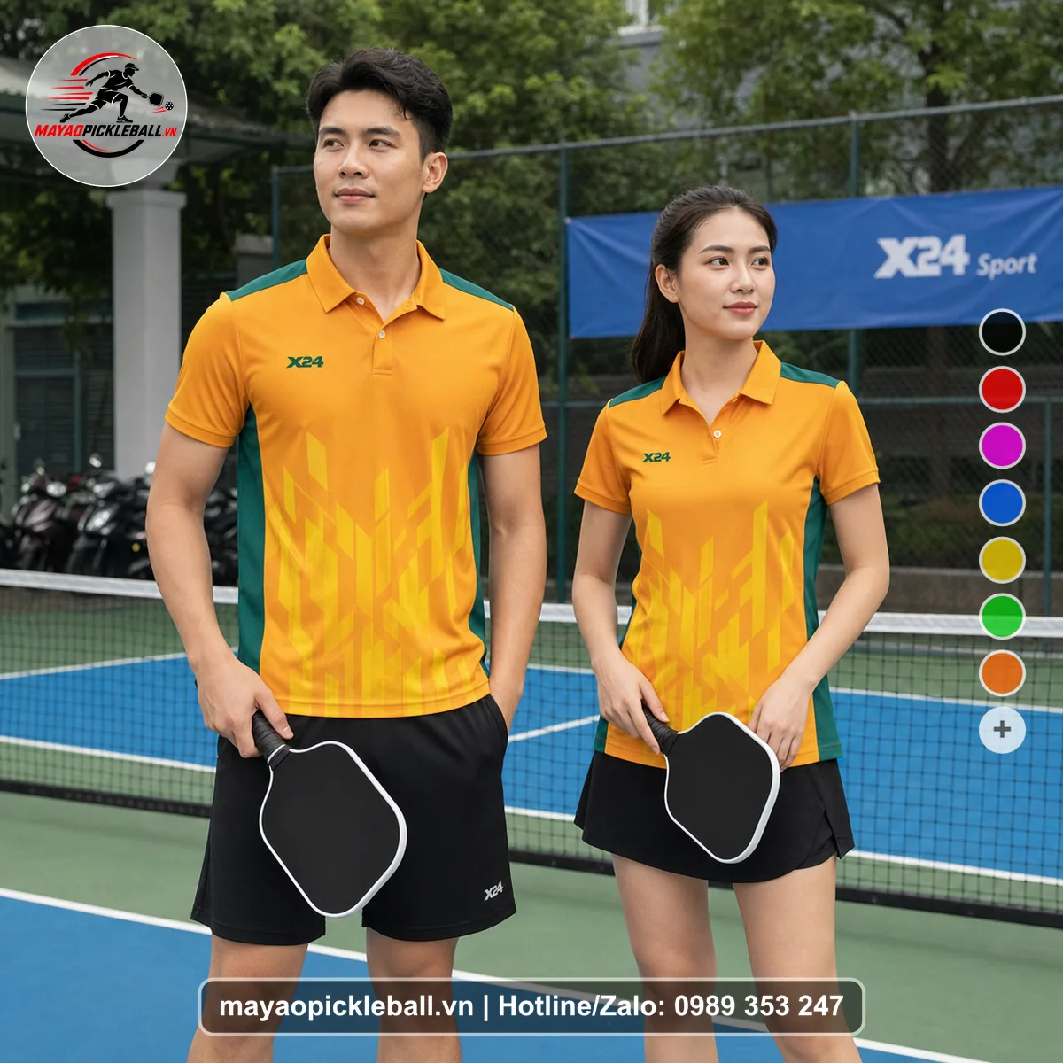 Bộ quần áo pickleball X24-PB-356 nổi bật áo có tay có cổ