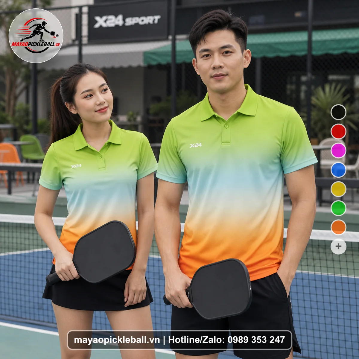 Bộ quần áo pickleball X24-PB-357 nổi bật áo có tay có cổ