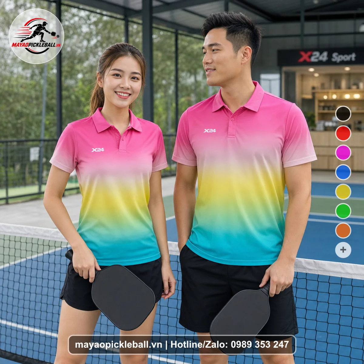 Bộ quần áo pickleball X24-PB-358 đỏ áo có tay có cổ