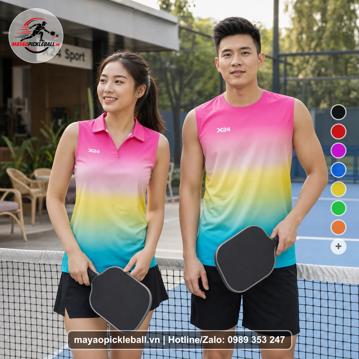 Bộ quần áo pickleball X24-PB-358 đỏ biến thể không ống tay