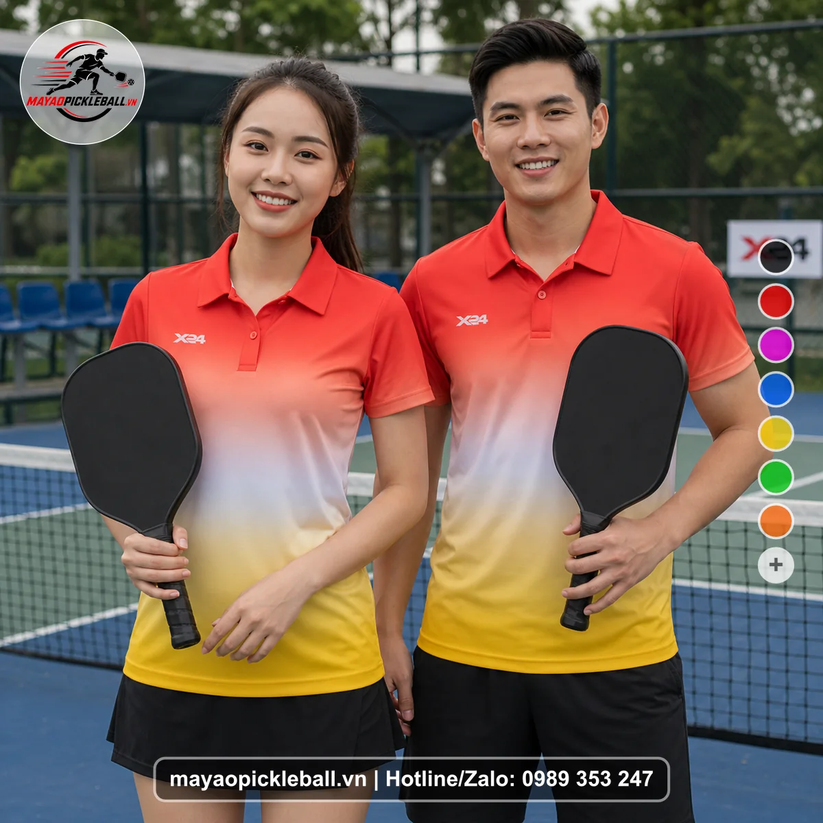 Bộ quần áo pickleball X24-PB-359 nổi bật áo có tay có cổ