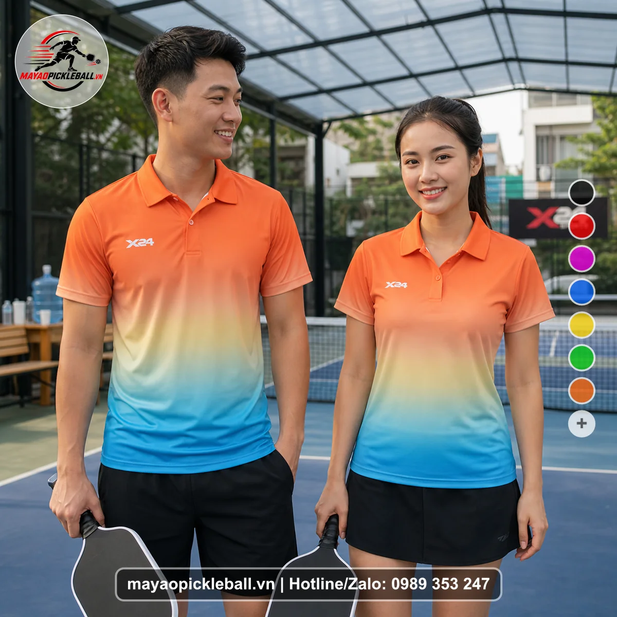 Bộ quần áo pickleball X24-PB-360 nổi bật áo có tay có cổ