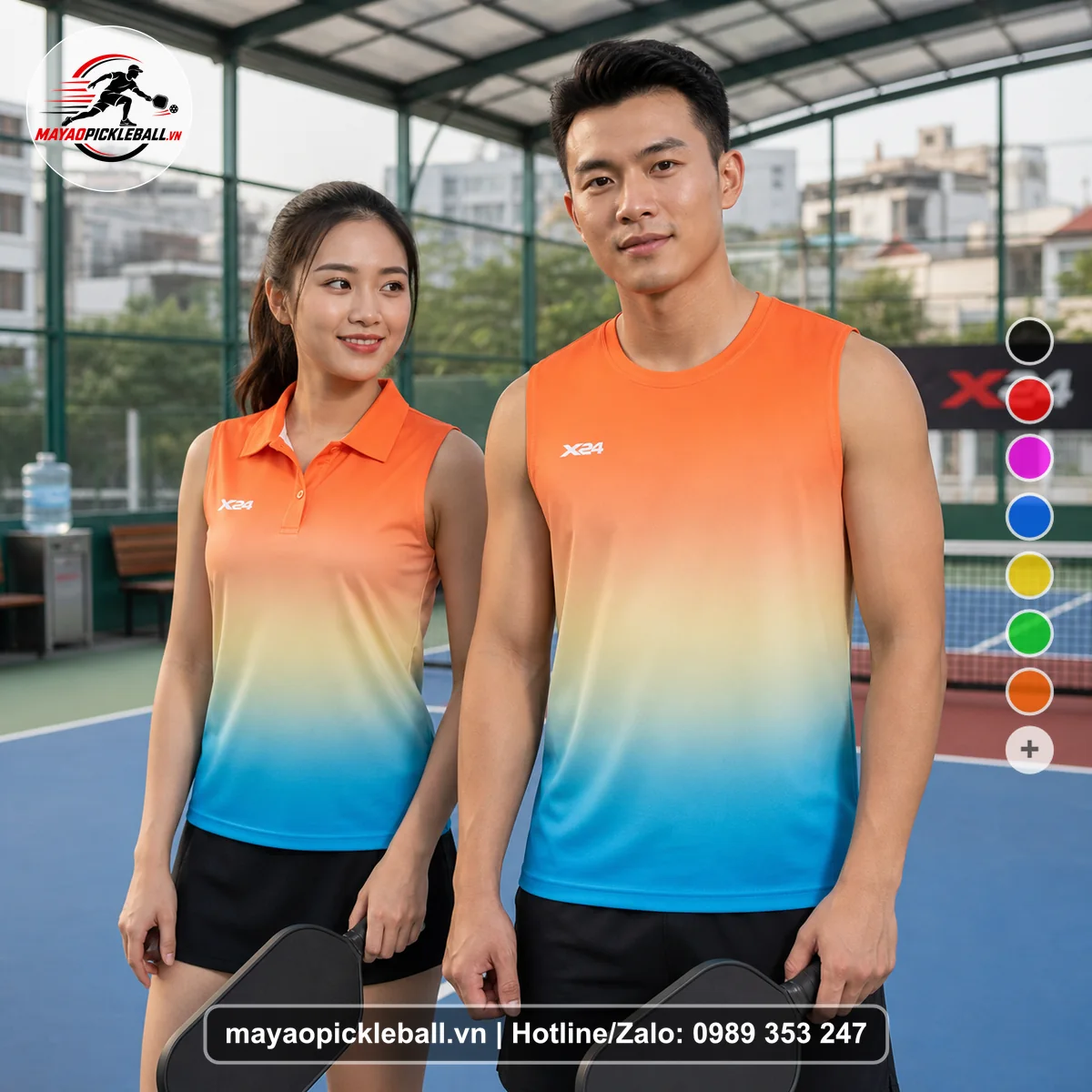 Bộ quần áo pickleball X24-PB-360 nổi bật biến thể không ống tay