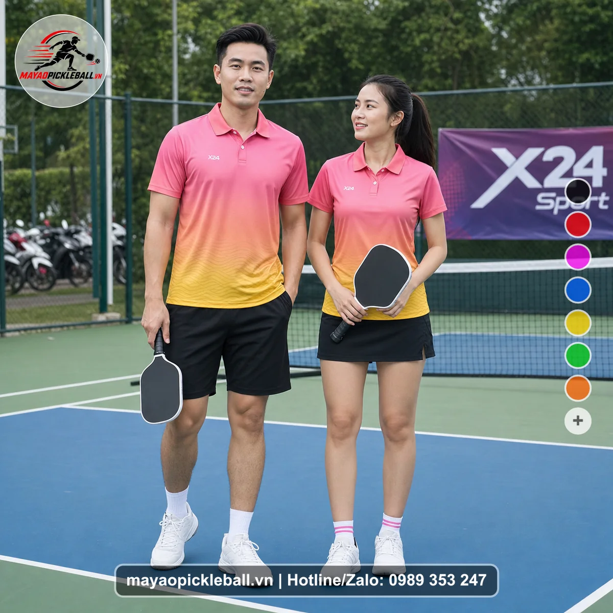 Bộ quần áo pickleball X24-PB-361 nổi bật áo có tay có cổ