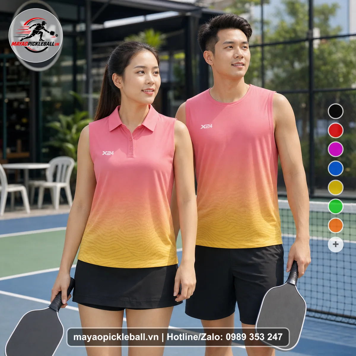 Bộ quần áo pickleball X24-PB-361 nổi bật biến thể không ống tay